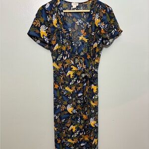 J. Crew Blue Jungle Tiger print wrap dress EUC size 4